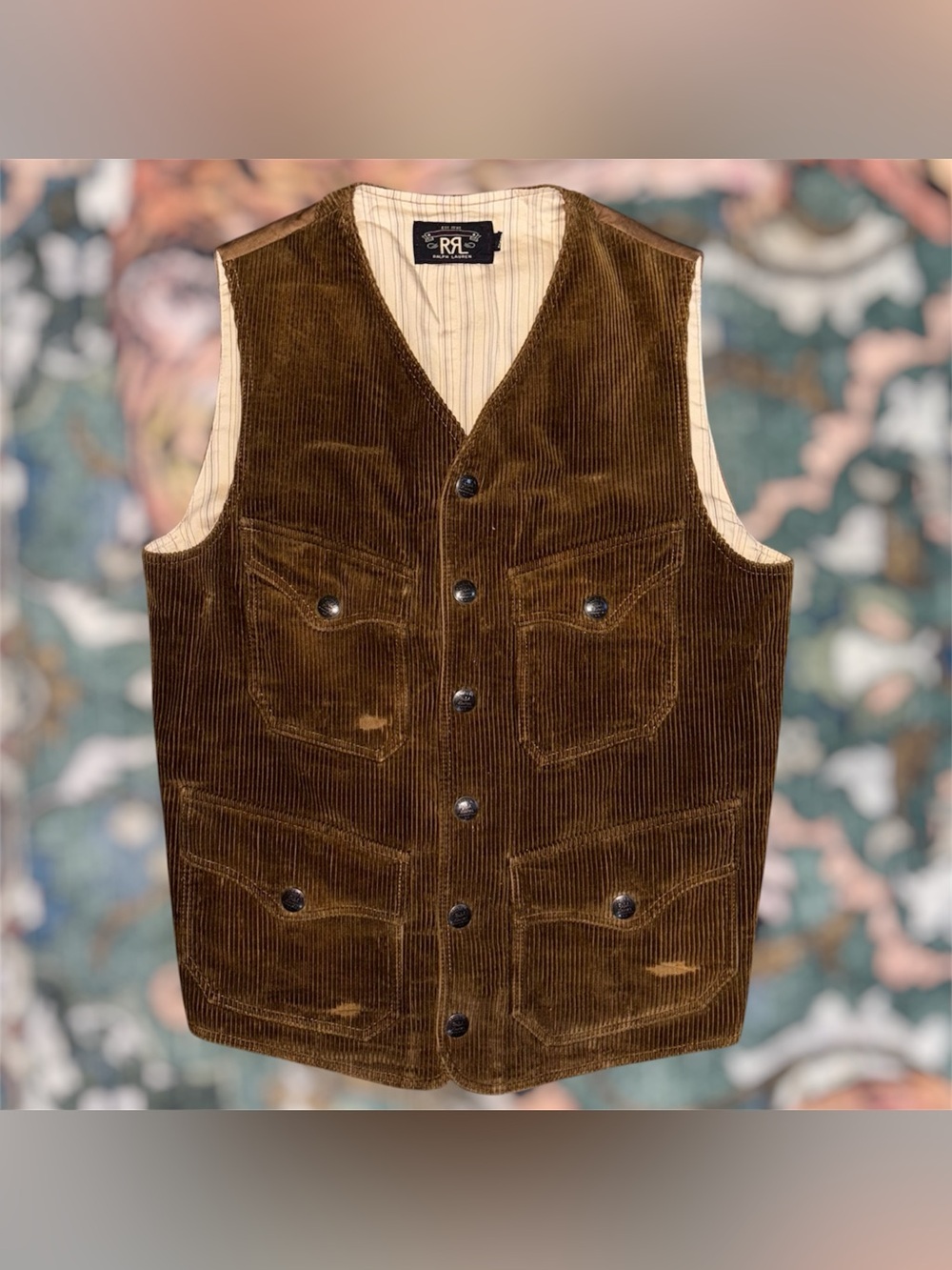 RRL Ralph Lauren Corduroy Vest 90s Gilet Waistcoat Hunting Button Brown Men’s XS